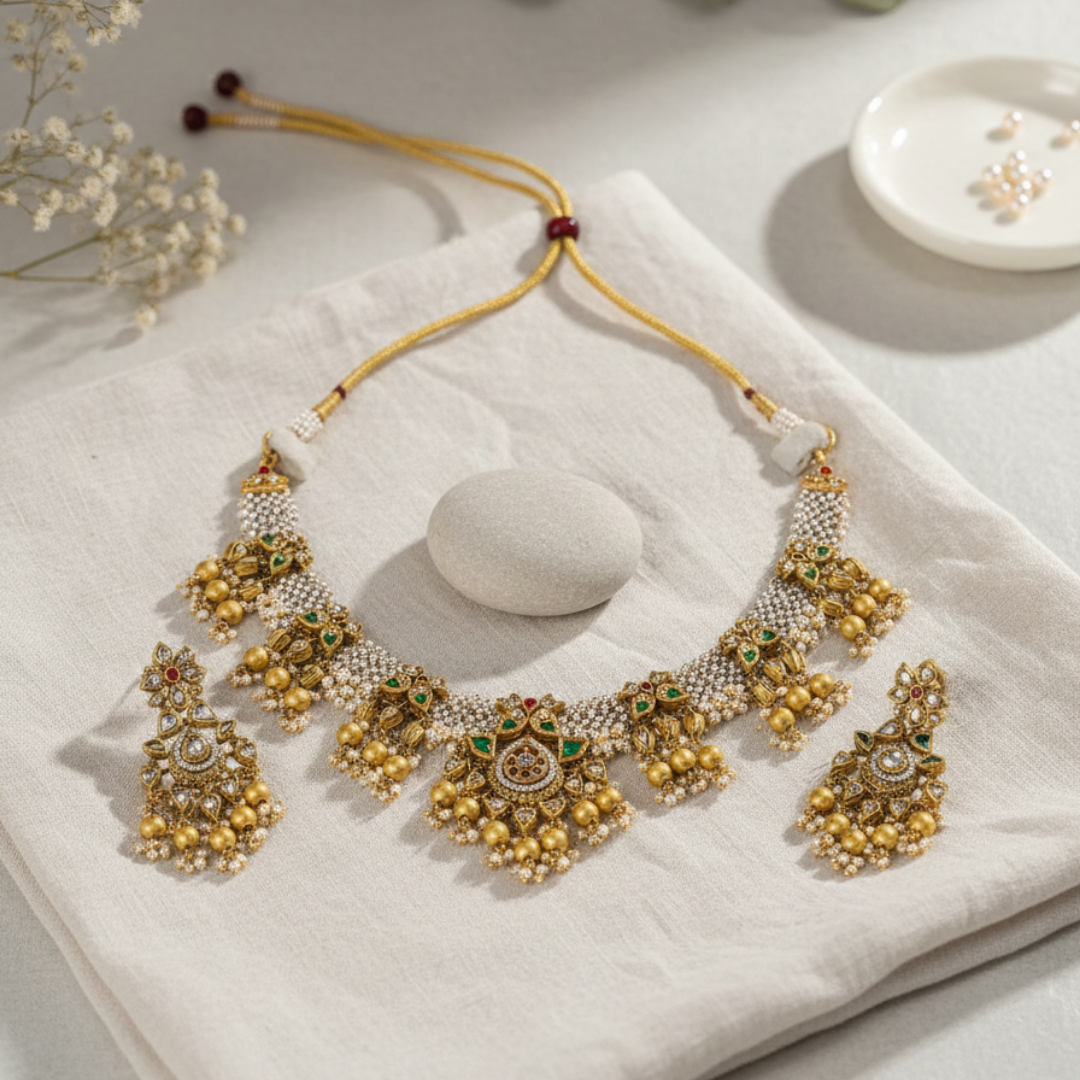 Pearl Studded Gold Necklace